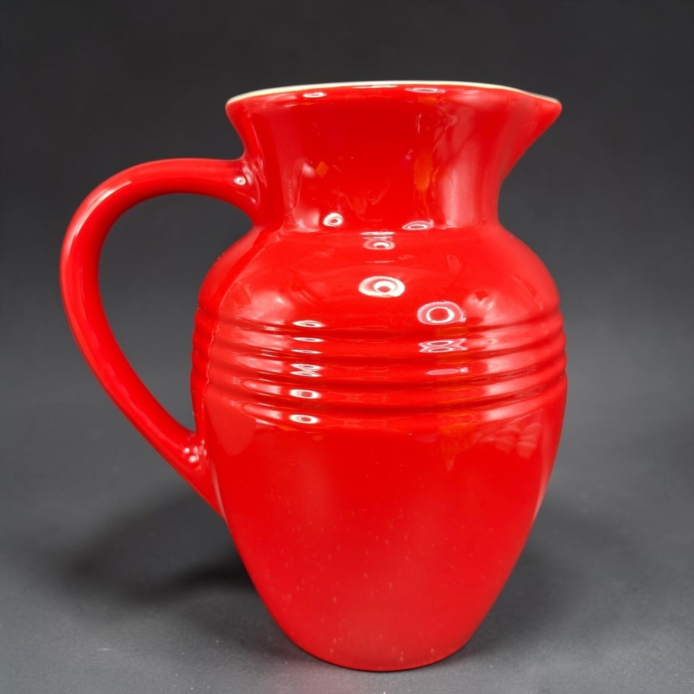 Le Creuset Cerise Cherry Red Stoneware Pitcher 9Inch Tall Water Juice Carafe Jug